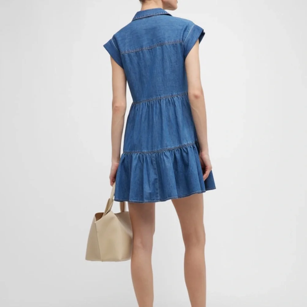 Veronica Beard Trisha Tiered Blue Denim Dress - Picture 4 of 9